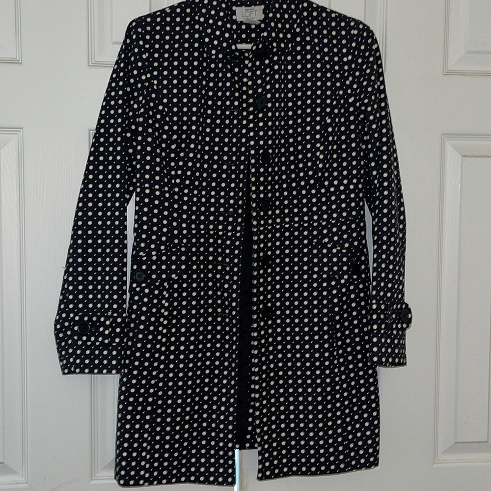 Loft Taylored Navy and Cream Poka Dot Blazer/ Jacket.